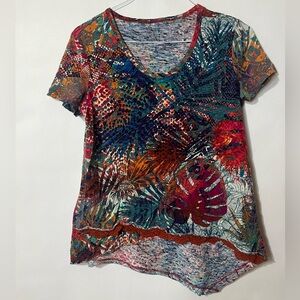 Westbound Multicolor Asymmetric Lace Short Sleeve Tee Size Medium